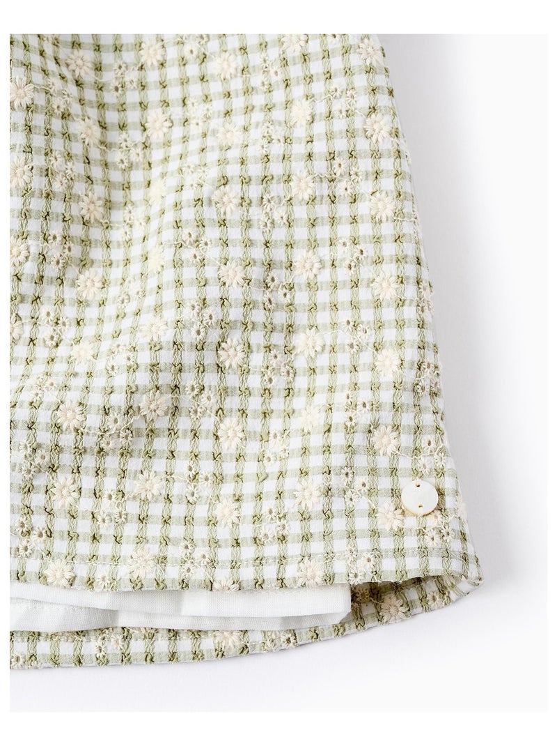 Blouse Motif Vichy, avec broderies et volants FIELD DAYS Vert clair - Kiabi