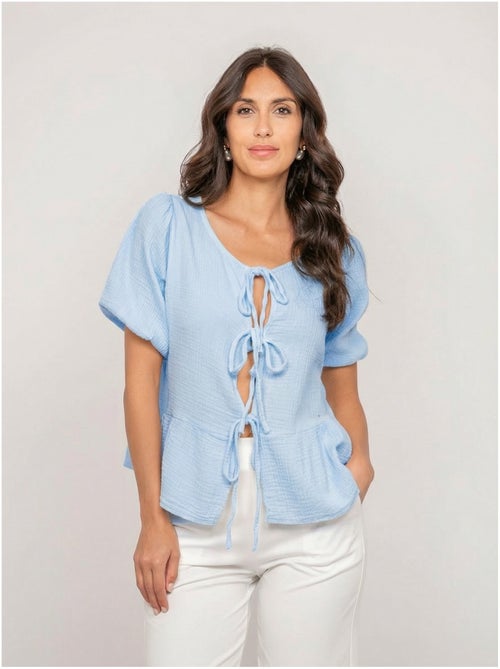 Blouse nouée gaze de conton OLERVIE - Kiabi Blouse nouée gaze de conton OLERVIE - Kiabi