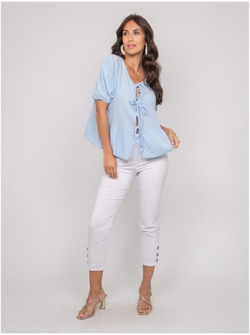Blouse nouée gaze de conton OLERVIE - Kiabi Blouse nouée gaze de conton OLERVIE - Kiabi