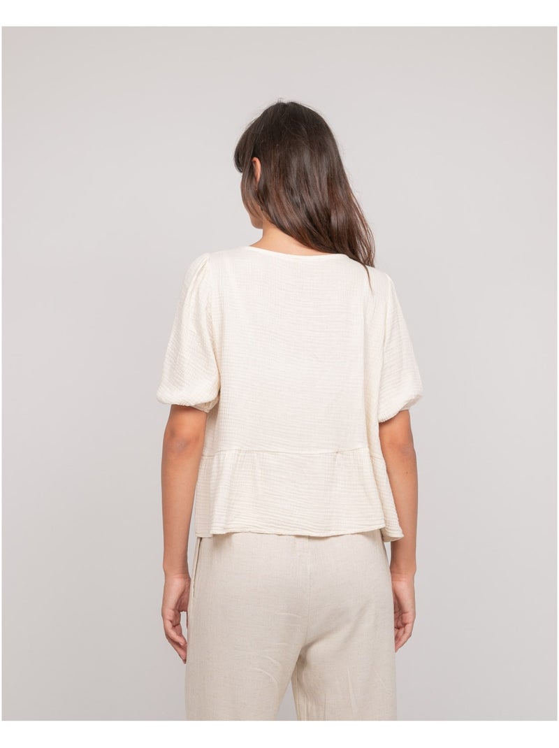 Blouse nouée gaze de conton OLERVIE Ecru - Kiabi