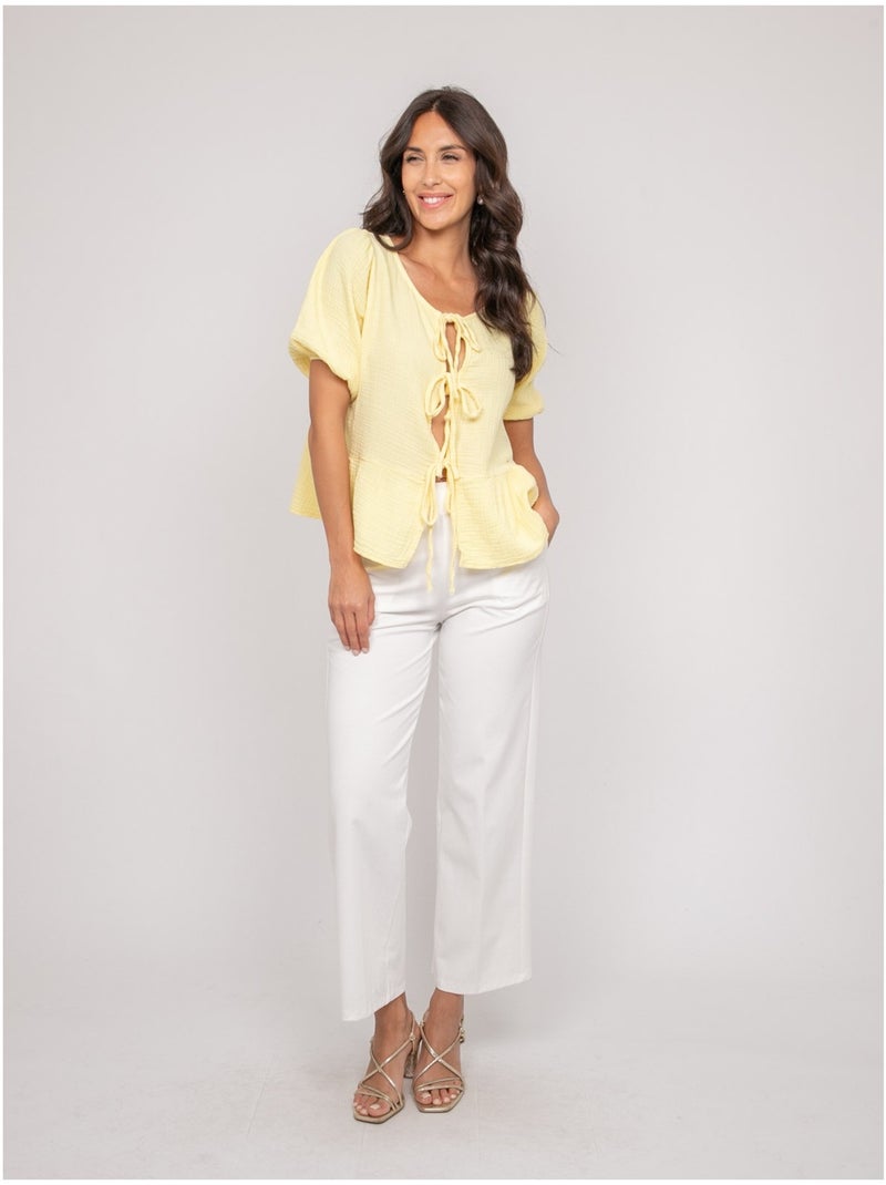 Blouse nouée gaze de conton OLERVIE Jaune - Kiabi