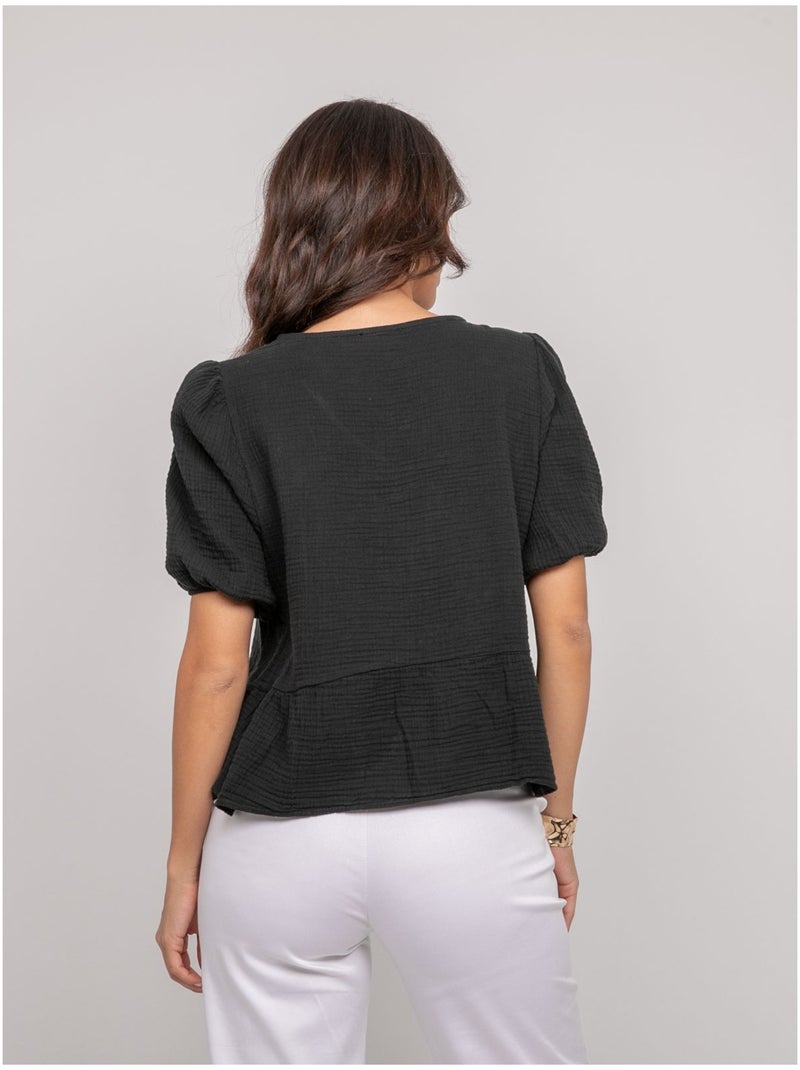 Blouse nouée gaze de conton OLERVIE Noir - Kiabi