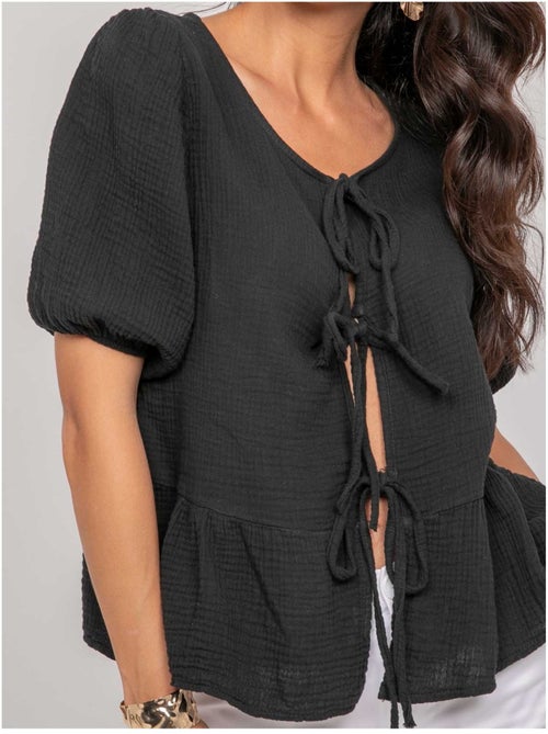 Blouse nouée gaze de conton OLERVIE - Kiabi
