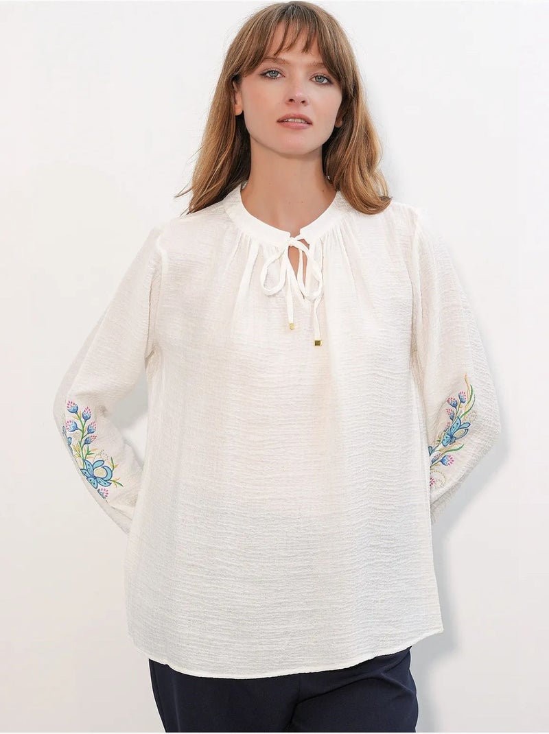 Blouse oversize en crêpe brodé bdart Blanc cassé - Kiabi