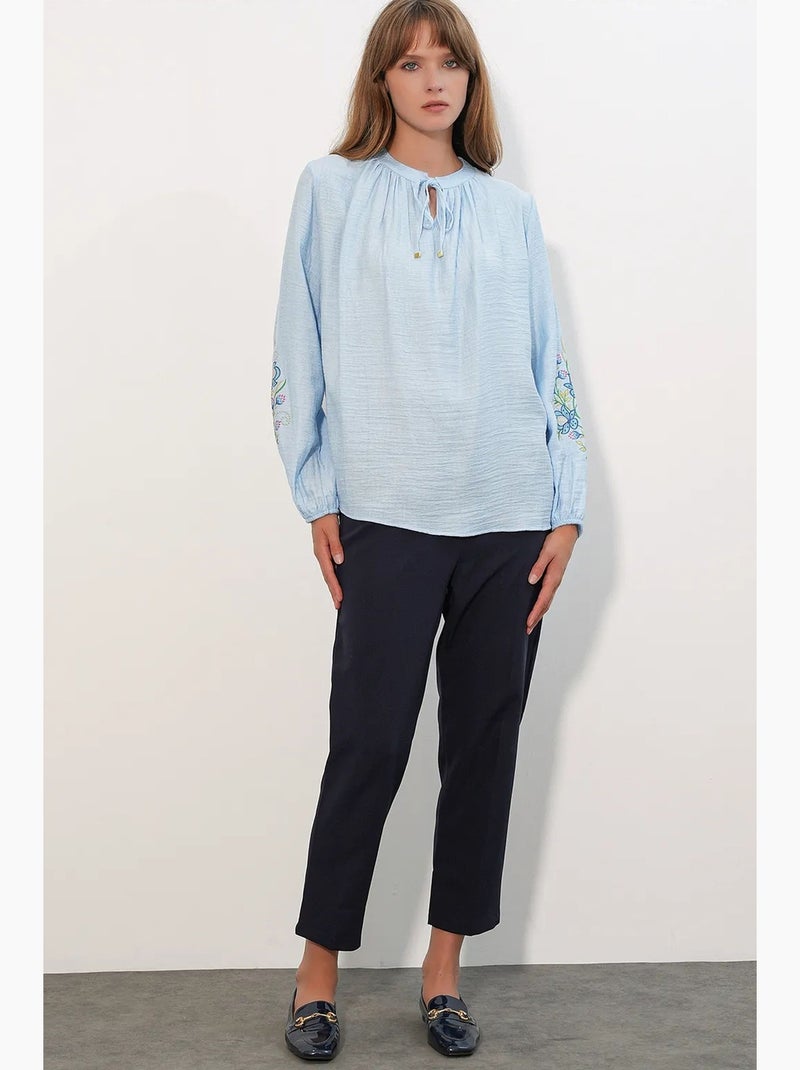 Blouse oversize en crêpe brodé bdart Bleu ciel - Kiabi