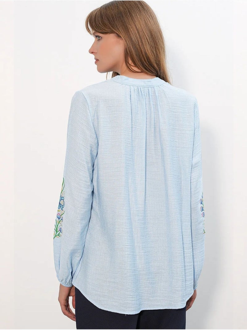 Blouse oversize en crêpe brodé bdart Bleu ciel - Kiabi