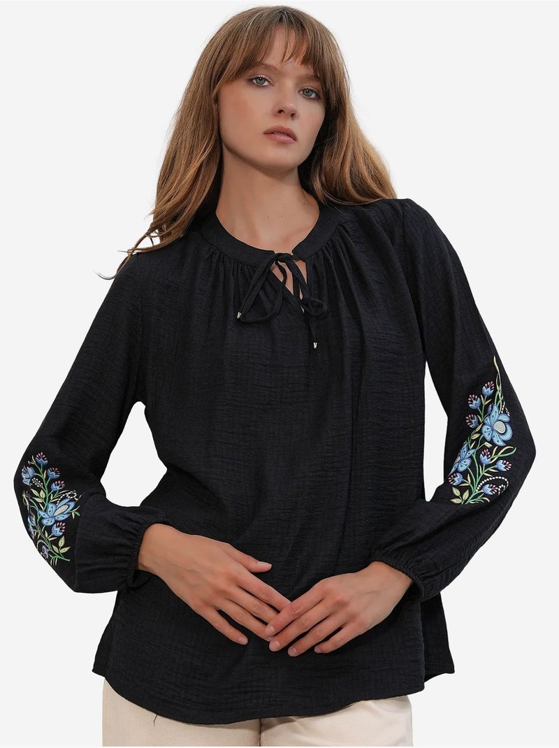 Blouse oversize en crêpe brodé bdart Noir - Kiabi