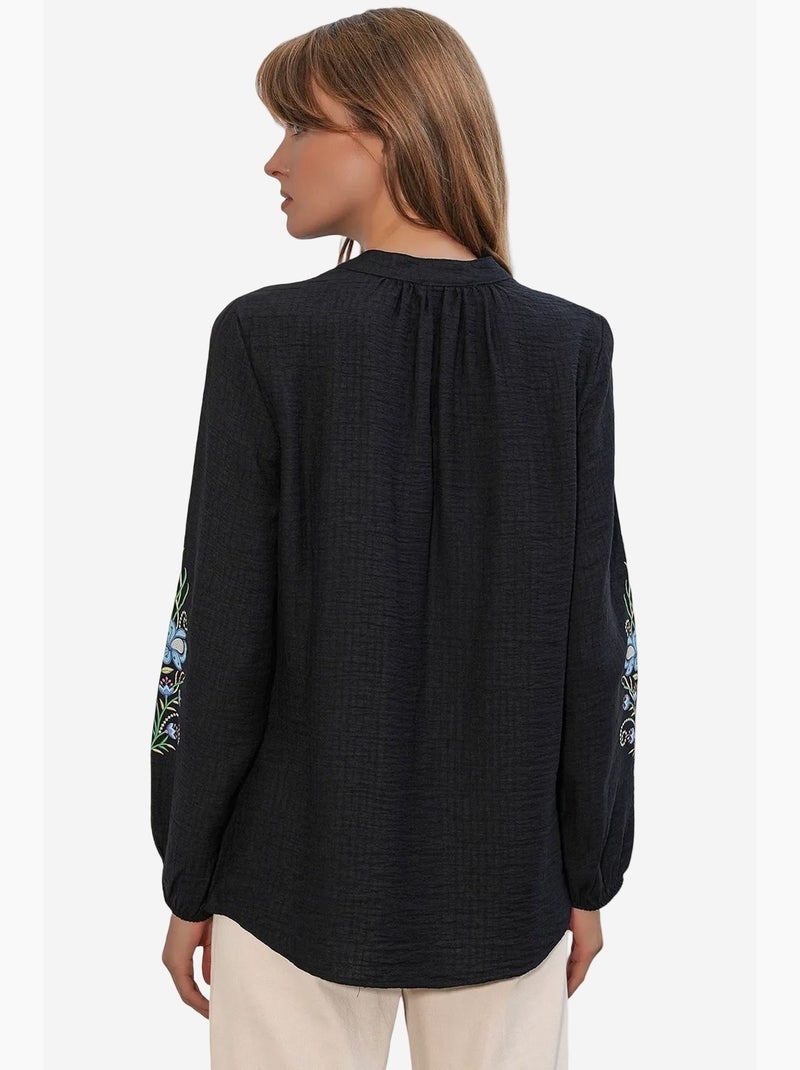 Blouse oversize en crêpe brodé bdart Noir - Kiabi