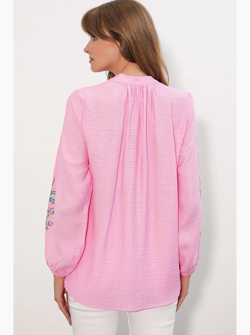 Blouse oversize en crêpe brodé bdart Rose fluo/Solinotes - Kiabi