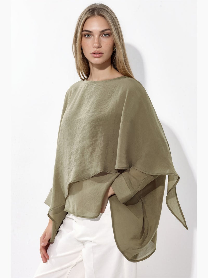 Blouse oversize légère et fluide en tissu tissé hiccup Kaki - Kiabi