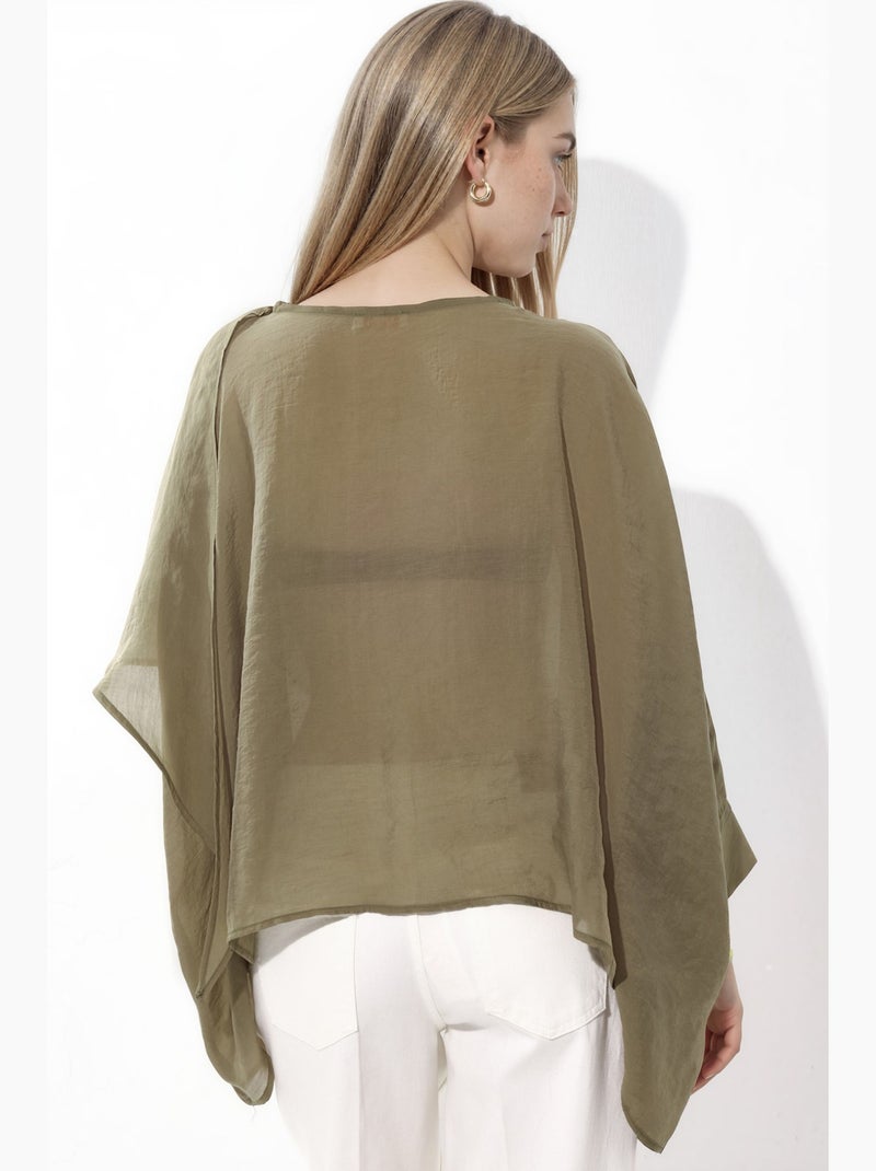 Blouse oversize légère et fluide en tissu tissé hiccup Kaki - Kiabi