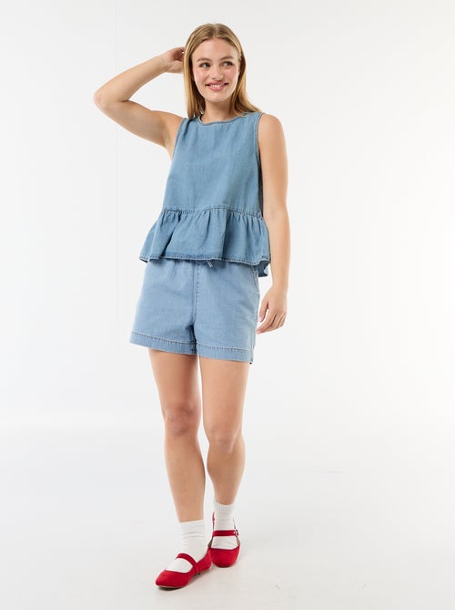 Blouse peplum en jean sans manches - Kiabi