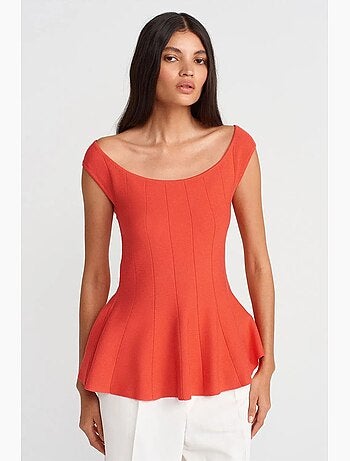 Blouse peplum en maille côtelée ajustée dilvin