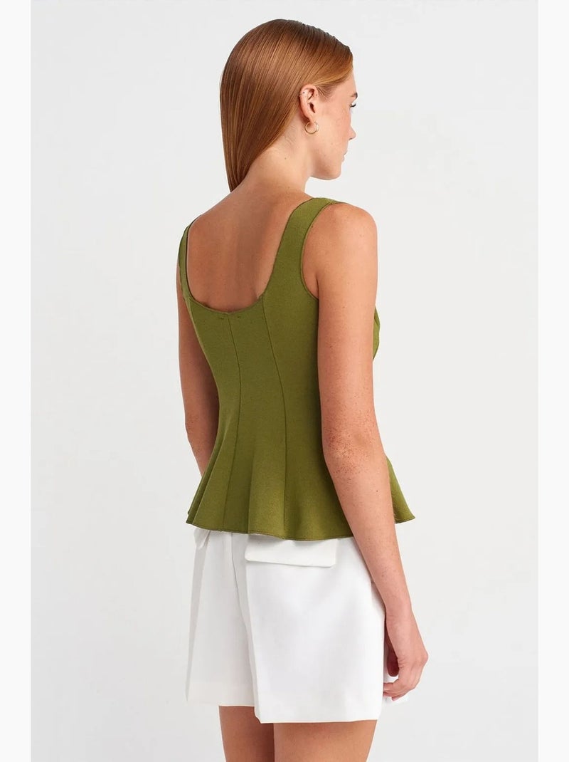 Blouse peplum sans manches ajustée dilvin Kaki - Kiabi