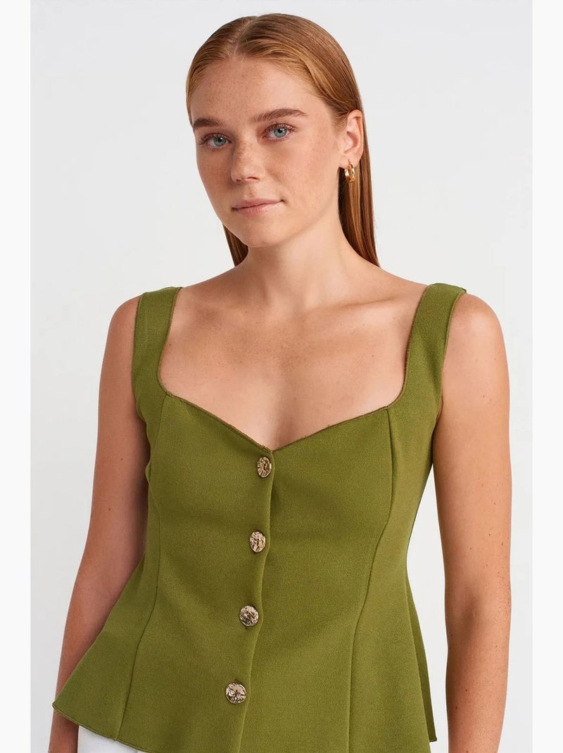 Blouse peplum sans manches ajustée dilvin Kaki - Kiabi