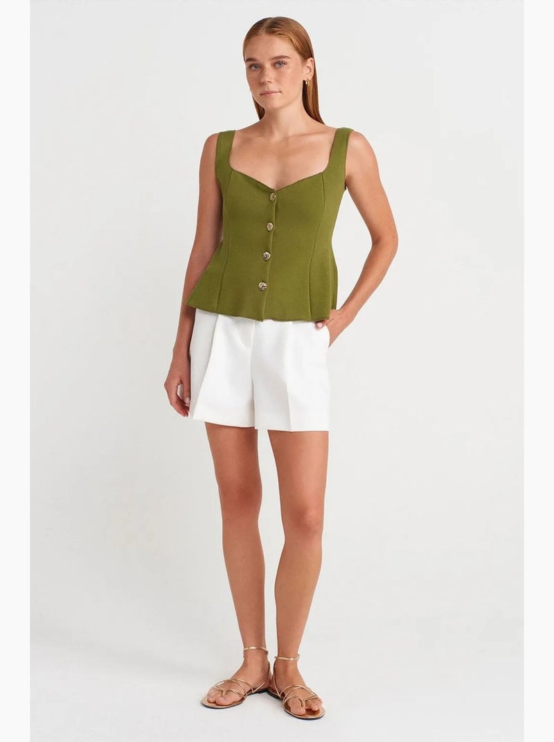 Blouse peplum sans manches ajustée dilvin Kaki - Kiabi