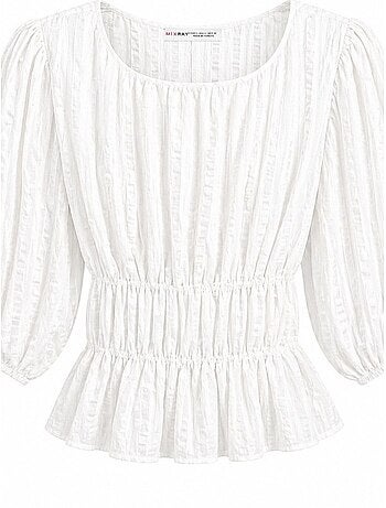 Blouse péplum texturée à col en u et manches trois-quarts mixray