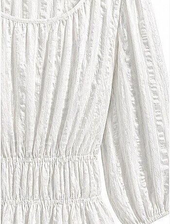 Blouse péplum texturée à col en u et manches trois-quarts mixray
