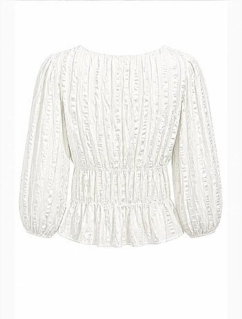 Blouse péplum texturée à col en u et manches trois-quarts mixray