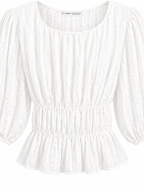 Blouse péplum texturée à col en u et manches trois-quarts mixray - Kiabi