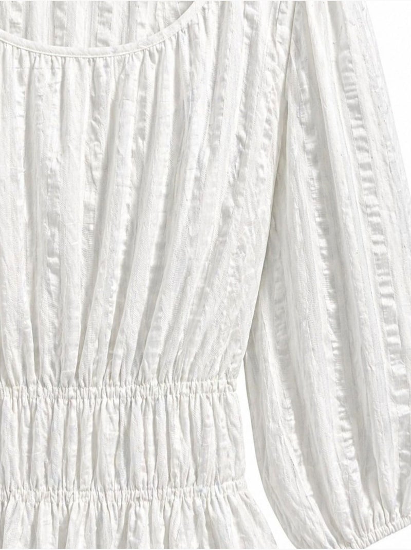 Blouse péplum texturée à col en u et manches trois-quarts mixray Ivoire - Kiabi