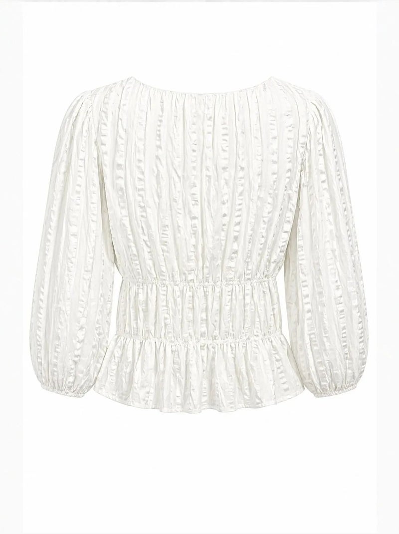 Blouse péplum texturée à col en u et manches trois-quarts mixray Ivoire - Kiabi