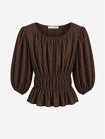 Blouse péplum texturée à col en u et manches trois-quarts mixray