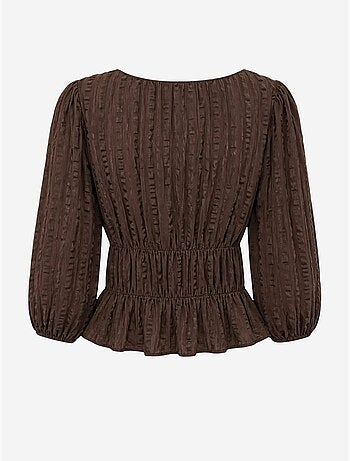 Blouse péplum texturée à col en u et manches trois-quarts mixray
