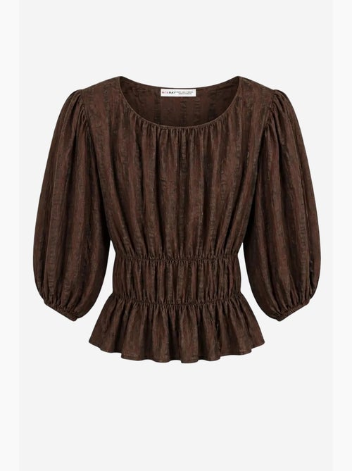 Blouse péplum texturée à col en u et manches trois-quarts mixray - Kiabi Blouse péplum texturée à col en u et manches trois-quarts mixray - Kiabi