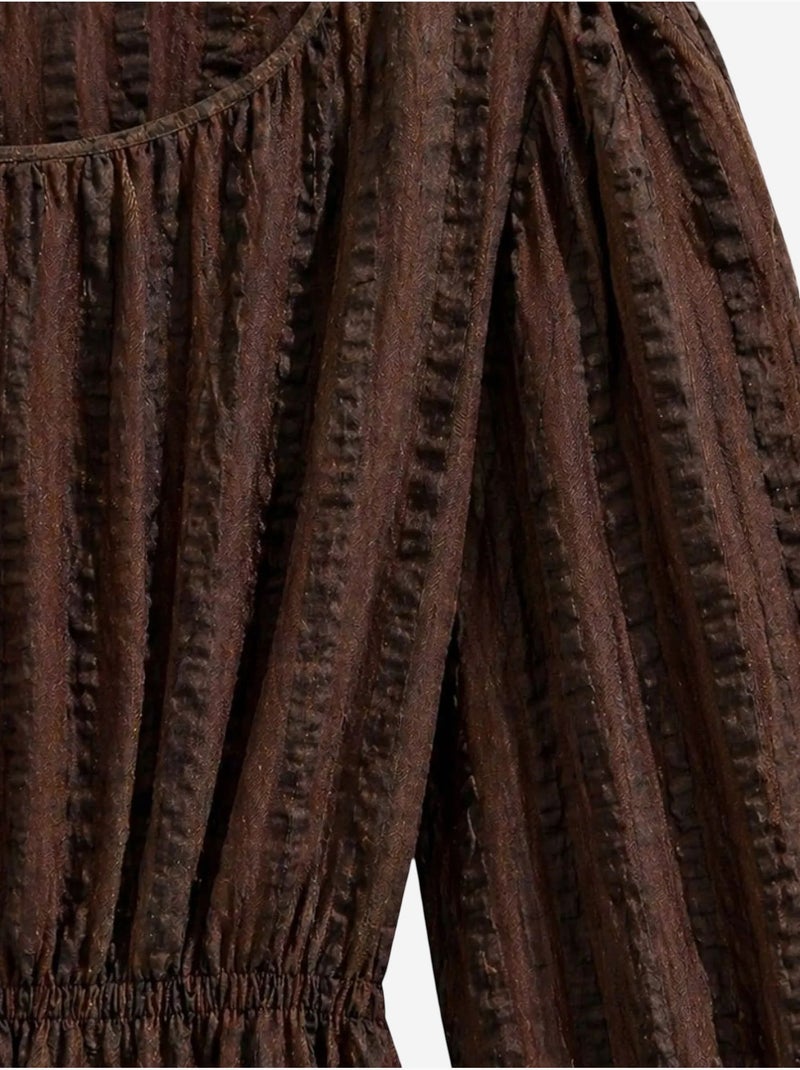 Blouse péplum texturée à col en u et manches trois-quarts mixray Marron - Kiabi