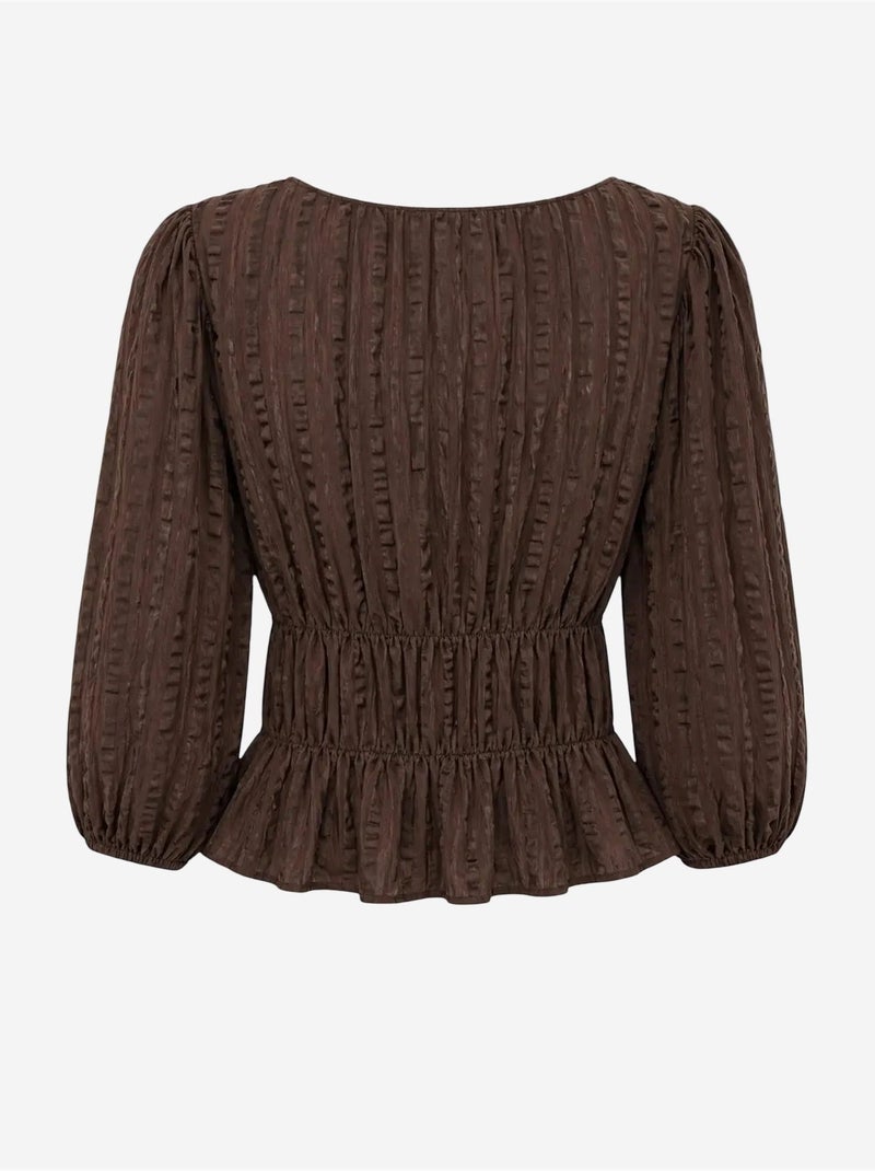 Blouse péplum texturée à col en u et manches trois-quarts mixray Marron - Kiabi