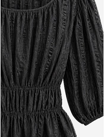 Blouse péplum texturée à col en u et manches trois-quarts mixray