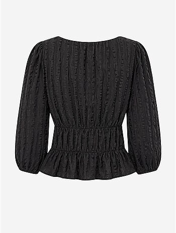Blouse péplum texturée à col en u et manches trois-quarts mixray