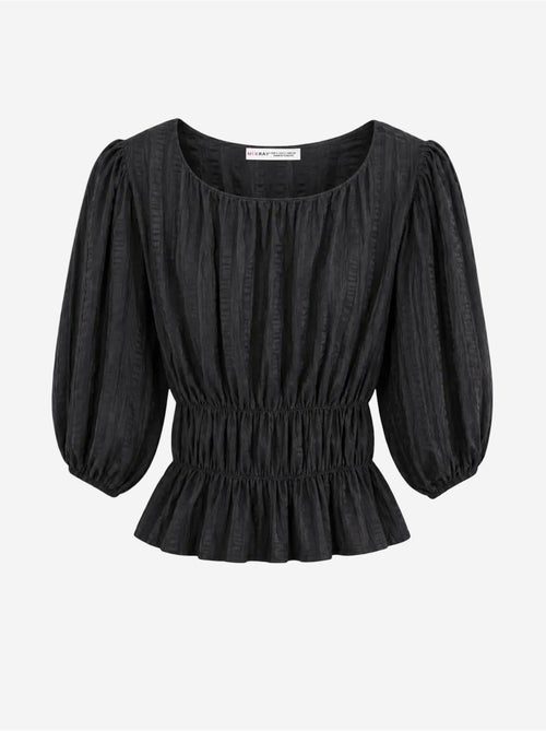 Blouse péplum texturée à col en u et manches trois-quarts mixray - Kiabi Blouse péplum texturée à col en u et manches trois-quarts mixray - Kiabi