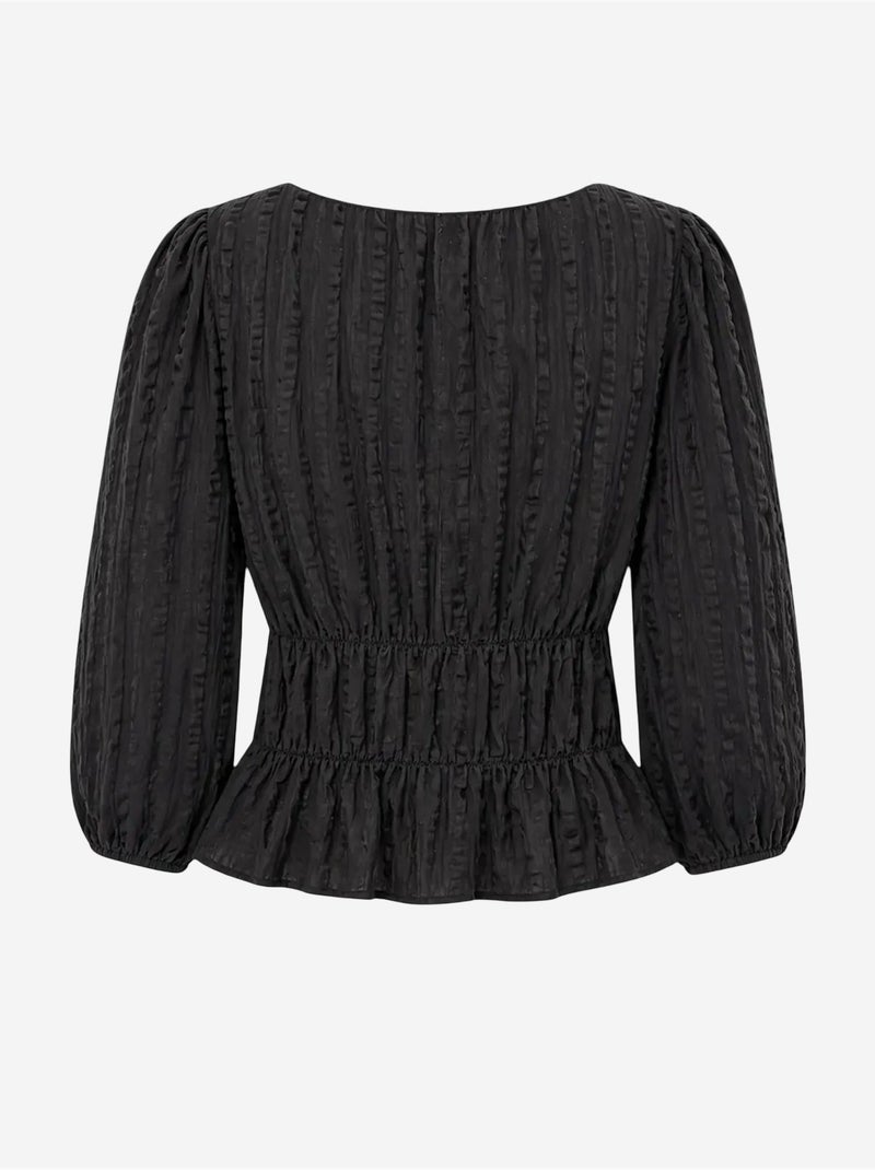Blouse péplum texturée à col en u et manches trois-quarts mixray Noir - Kiabi