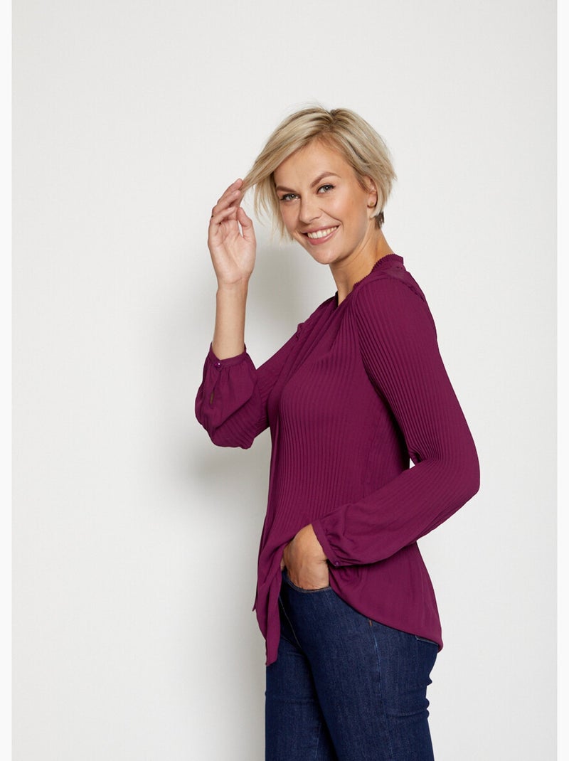Blouse plissée col froufrou - AFIBEL Violet - Kiabi