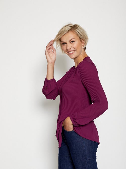 Blouse plissée col froufrou - Kiabi