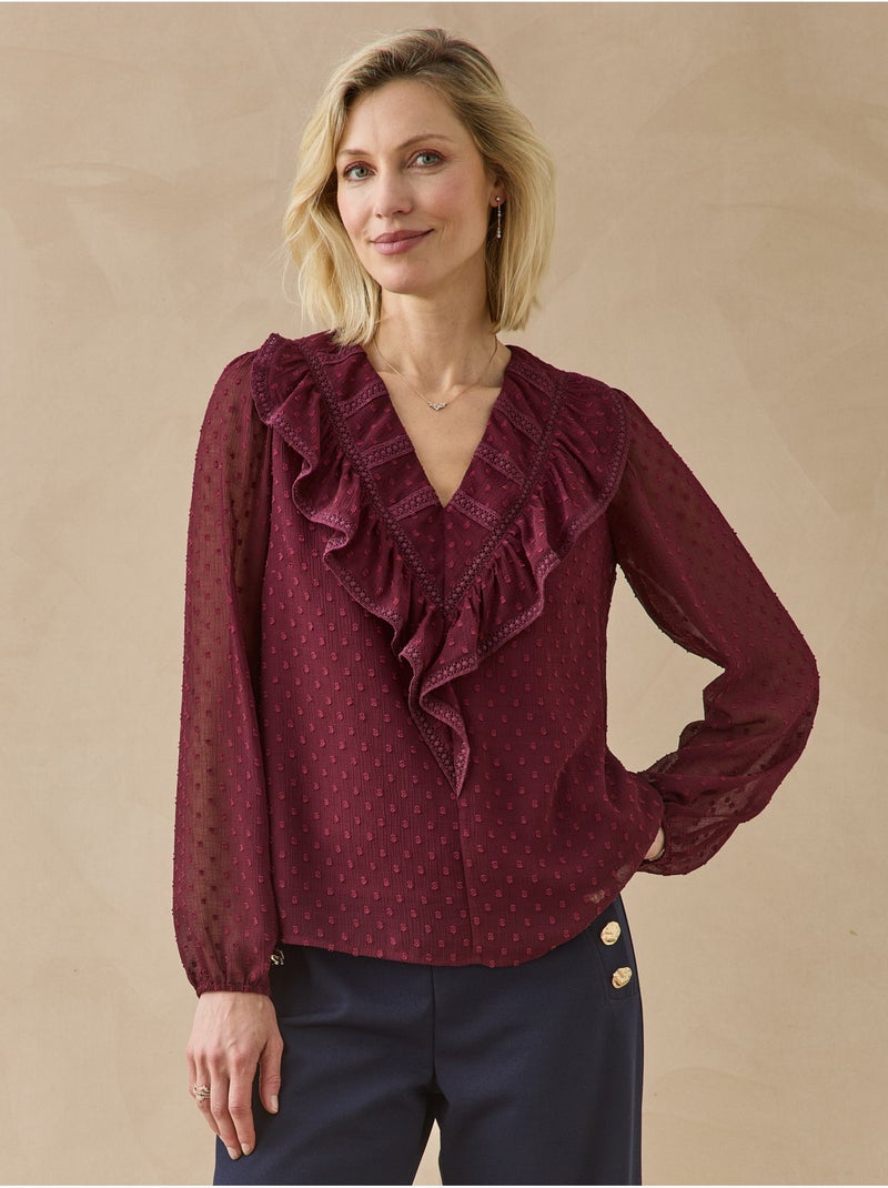 Blouse plumetis avec macramé - DAXON Bordeaux - Kiabi