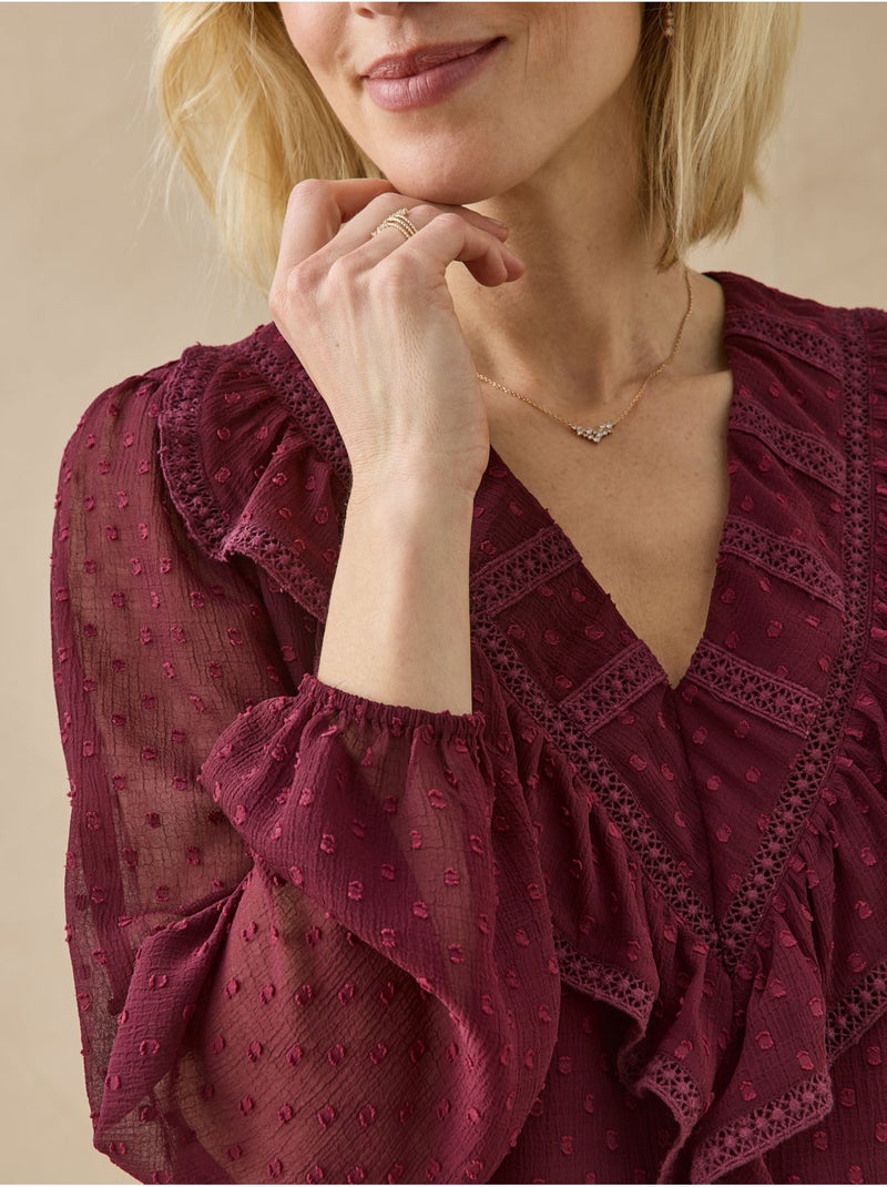 Blouse plumetis avec macramé - DAXON Bordeaux - Kiabi