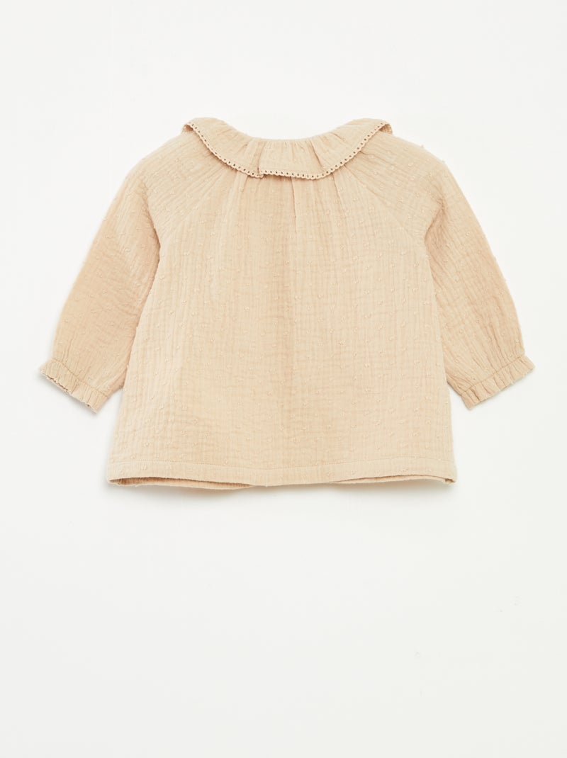 Blouse plumetis en gaze de coton Beige - Kiabi