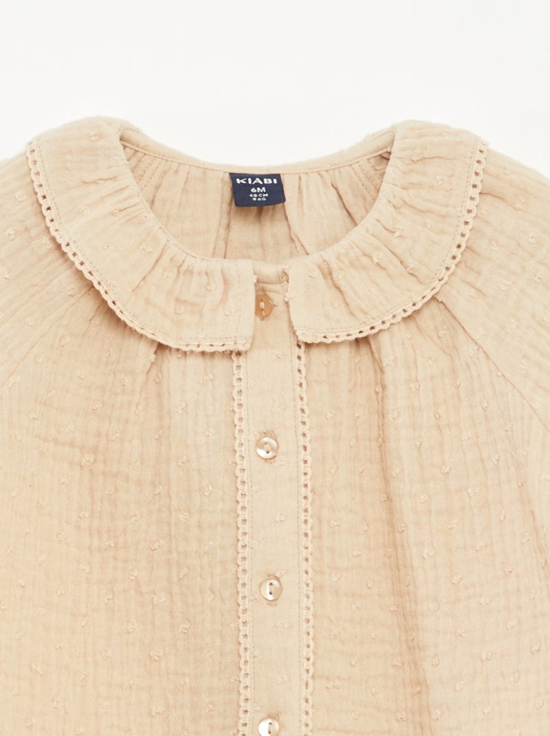 Blouse plumetis en gaze de coton Beige - Kiabi