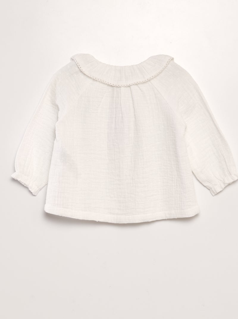 Blouse plumetis en gaze de coton blanc - Kiabi