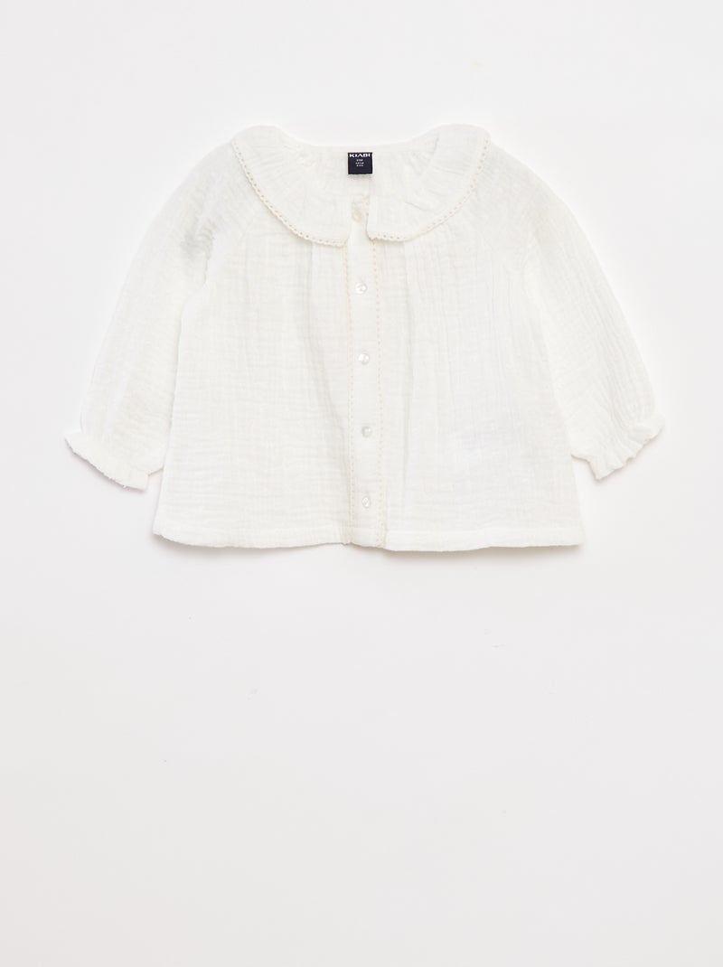 Blouse plumetis en gaze de coton blanc - Kiabi
