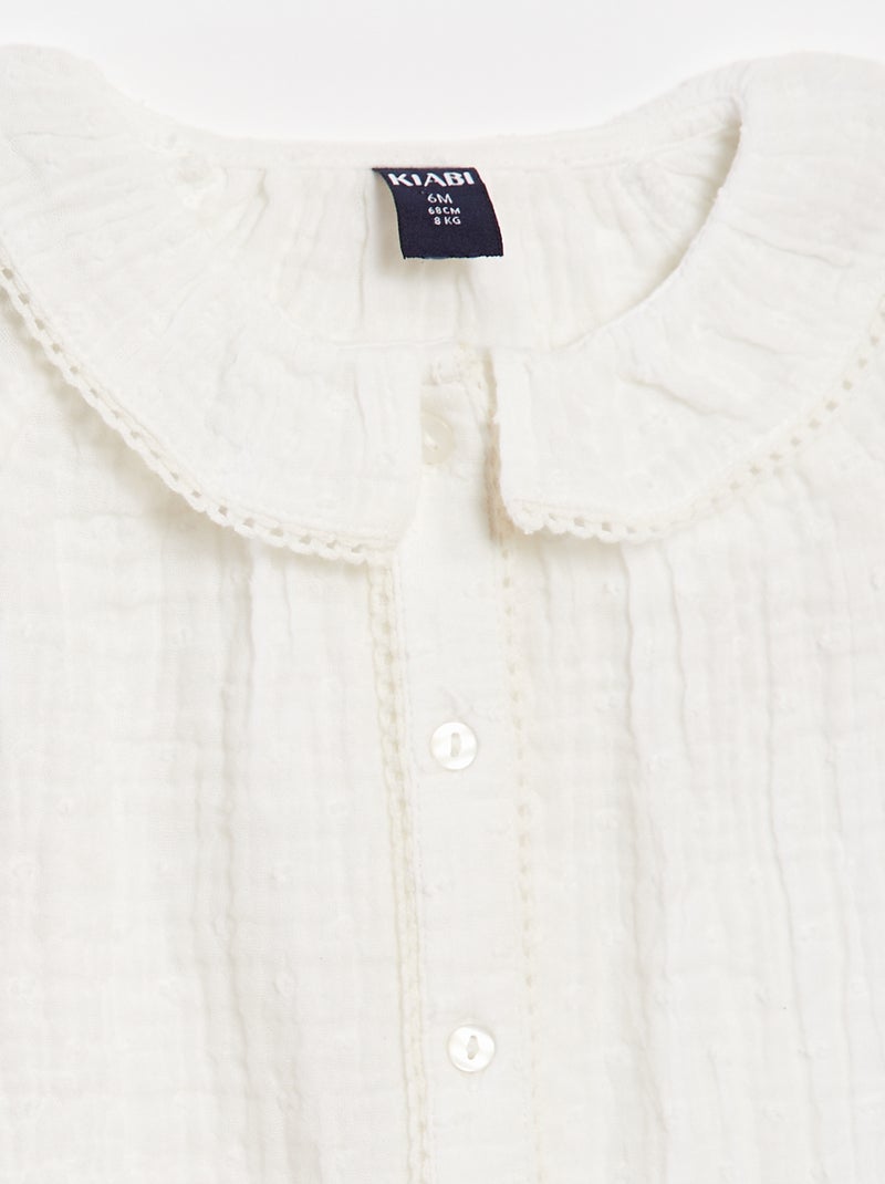 Blouse plumetis en gaze de coton blanc - Kiabi