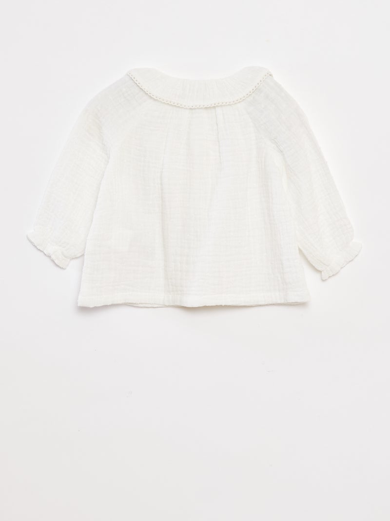Blouse plumetis en gaze de coton blanc - Kiabi