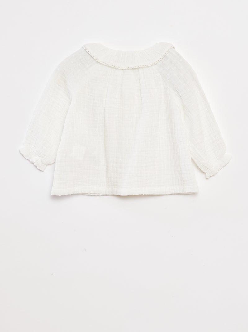Blouse plumetis en gaze de coton blanc - Kiabi