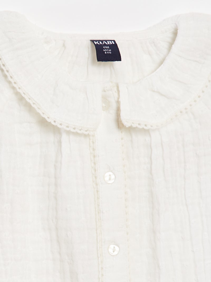 Blouse plumetis en gaze de coton blanc - Kiabi