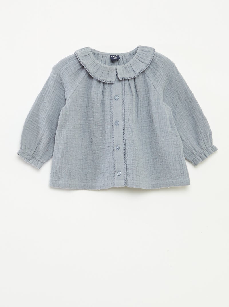 Blouse plumetis en gaze de coton Bleu - Kiabi