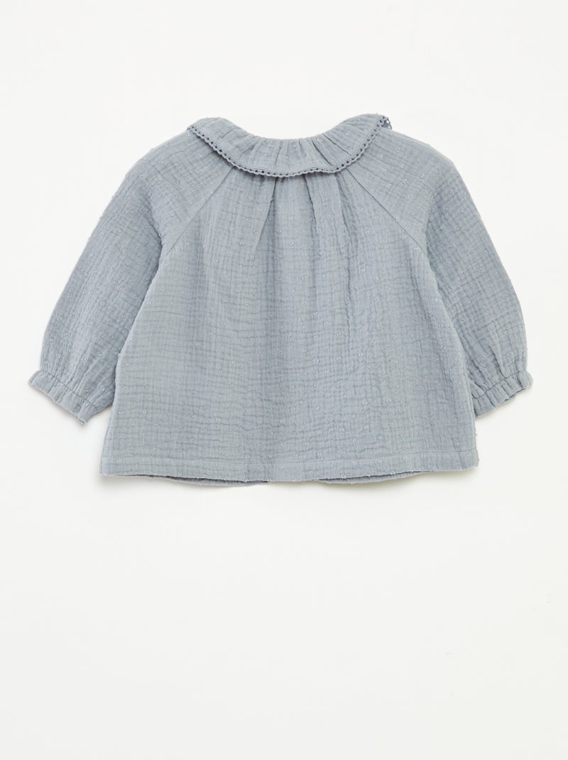 Blouse plumetis en gaze de coton Bleu - Kiabi