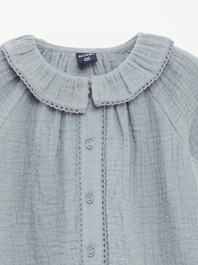 Blouse plumetis en gaze de coton Bleu - Kiabi
